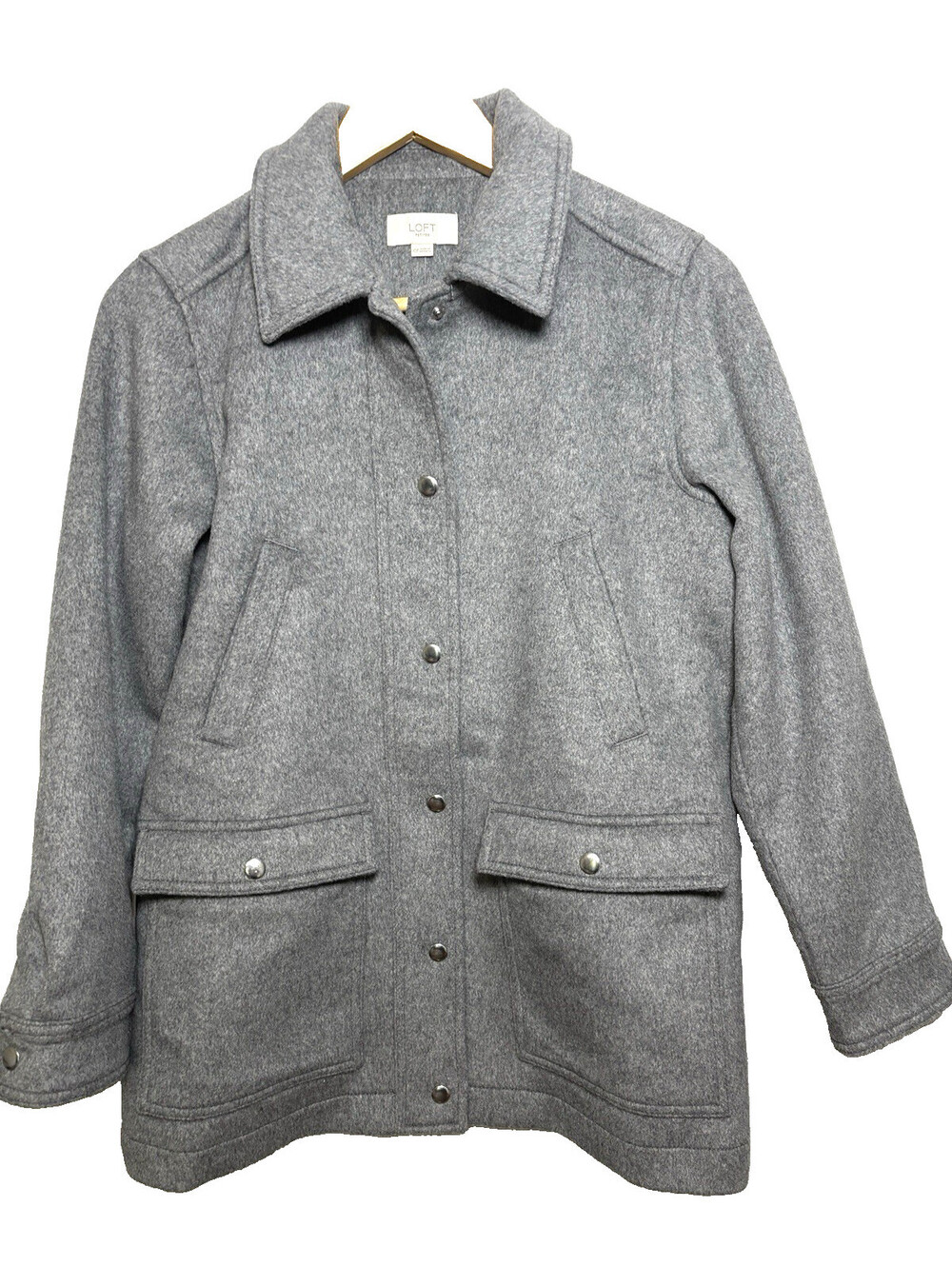 ANN TAYLOR LOFT GREY XS PETITE  HEATHERED BRUSHED BARN JACKET COAT Wool BlendNWT